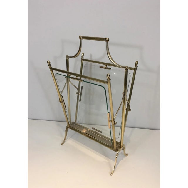 Neoclassical Brass and Glass Magazine Rack For Sale - Image 10 of 13
