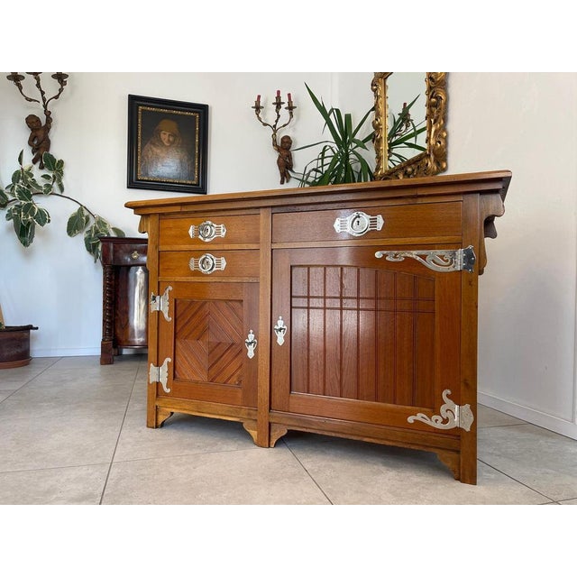Restored Art Nouveau sideboard bar cabinet dimensions: height x width x depth 93 x 141 x 70 For sale is a wonderfully...