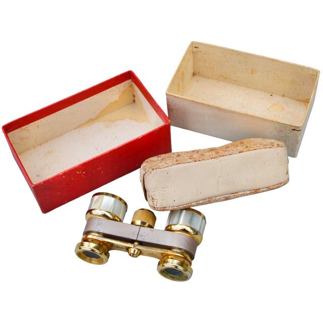 Gold Mid 20th Century Handcrafted Rare Americana Sans & Streiffe Opera Binoculars Set- 3pcs For Sale - Image 8 of 10