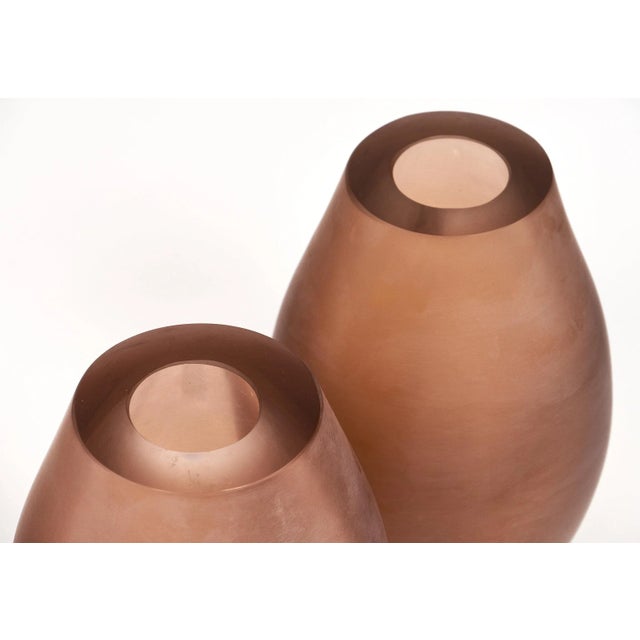 Frosted Pink Murano Glass Vases - a Pair For Sale - Image 9 of 11