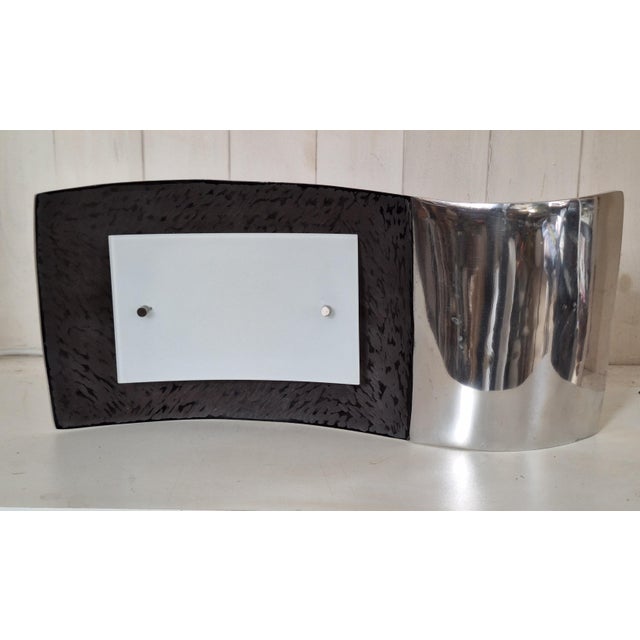 Vintage Wall Lamp with Black Aluminum Panel and Frosted Glass Pane by Fischer Leuchten, 1990s For Sale - Image 9 of 9