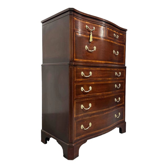 1960s Georgian Banded Mahogany Highboy Dresser by Kindel For Sale