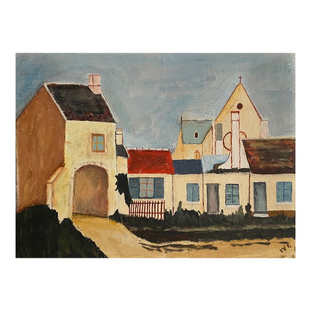 1960s French Village Oil Painting For Sale