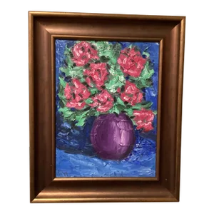 Vintage Still Life With Roses in Vase Roses Original Oil Painting Floral Art Artist Signed