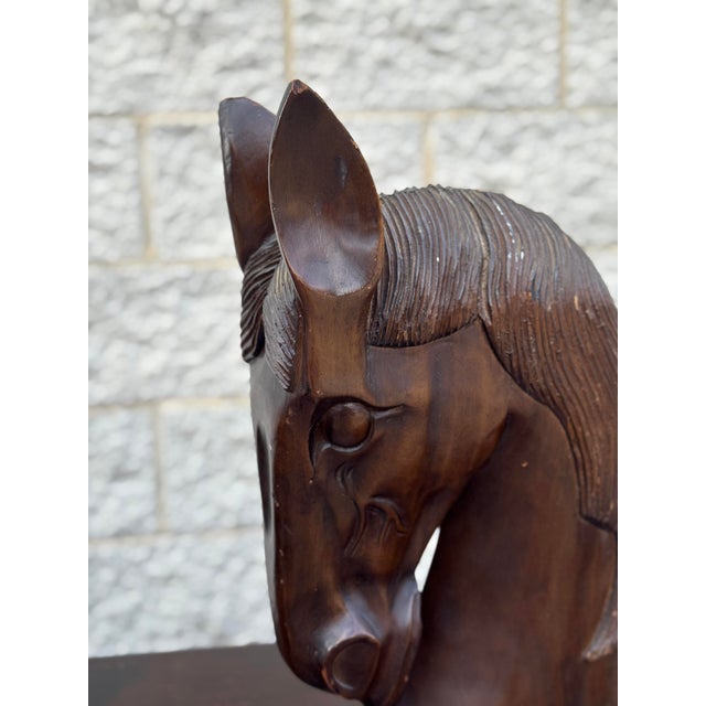 Mid 20th Century Large Hand-Carved Wood Horse Head Sculpture For Sale - Image 10 of 12