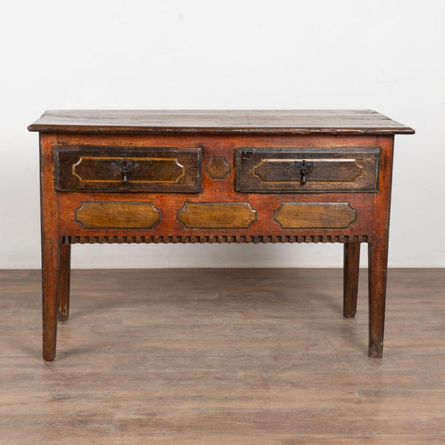 Rustic European 19th Century Portuguese Oak Side Console Table With Original Painted Finish For Sale - Image 3 of 16