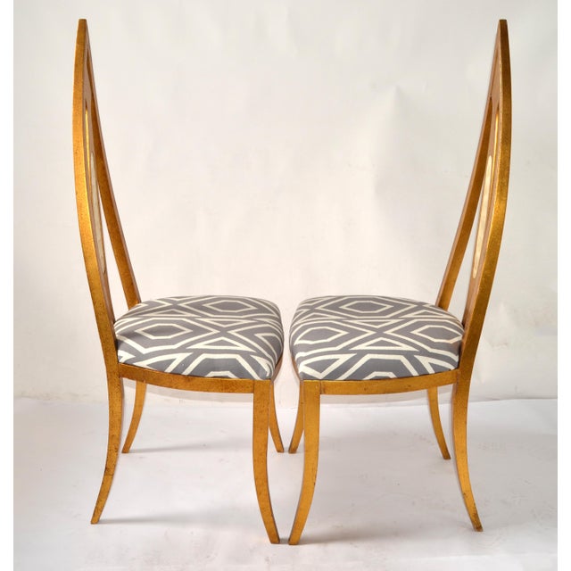 Pozzi & Verga 1930 Art Deco John Turano & Sons Giltwood Mother Pearl Side Accent Chairs, Pair For Sale - Image 4 of 16
