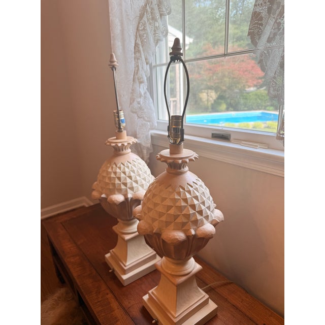 Drawing/Sketching Materials 1996 Hollywood Regency "Casual Lamps" Sculptural Pineapple Urn 31” Table Lamps - A Pair For Sale - Image 7 of 12