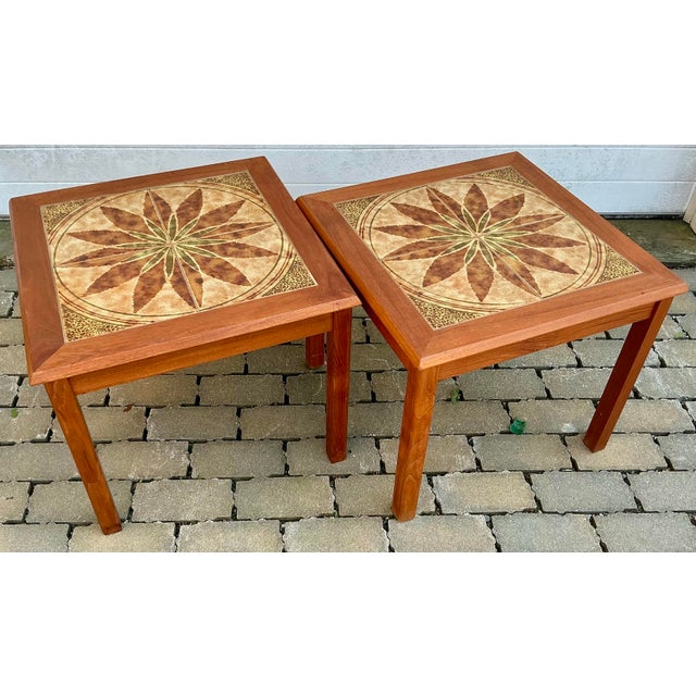 Nice pair of tile-top Danish side tables. Excellent condition. Can be easily disassembled for shipping.