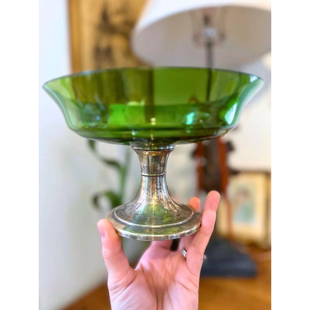 Alvin Sterling Silver & Green Crystal Compote Elevate your table with this stunning antique Alvin sterling silver compote...