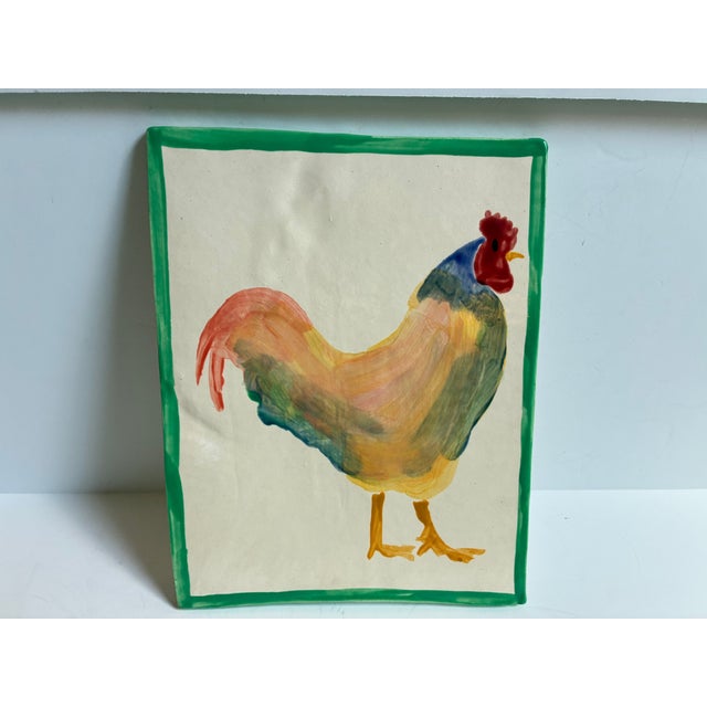 Late 20th Century Napa Artist Sherman Nobleman Fine Art Hand Painted Rooster on Ceramic – 9.5" X 12" For Sale - Image 6 of 11