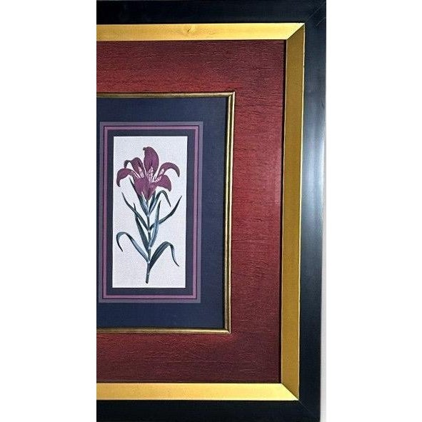 Vintage Framed Stylized Red Lily Botanical Lithograph Prints Pair For Sale - Image 9 of 12