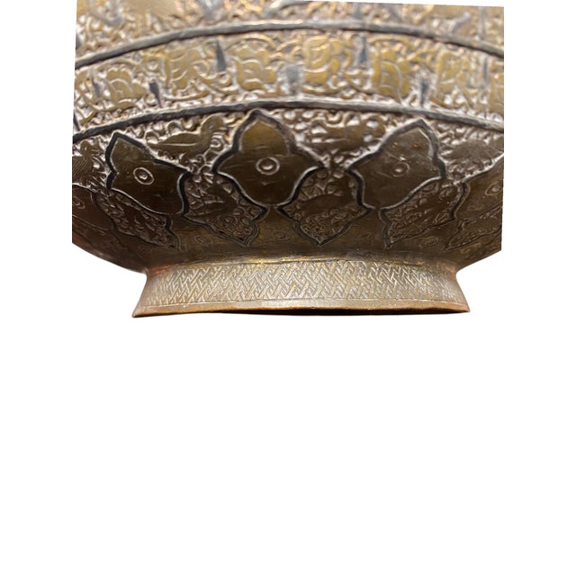 Extraordinary 19th Century Qajar Persian Brass Vase Islamic Arabesque Antique Engraved Figures Animals 13.5" For Sale - Image 10 of 15