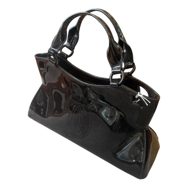 21st Century Perfect Condition Patent Black Leather Hand-Bag by Cartier For Sale