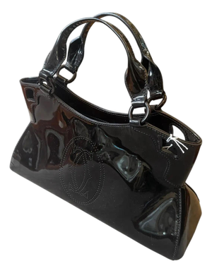 21st Century Perfect Condition Patent Black Leather Hand-Bag by Cartier