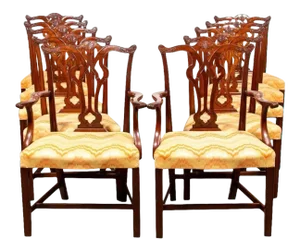 Late 19th Century Mahogany Chippendale Style Dining Chairs- Set of 10