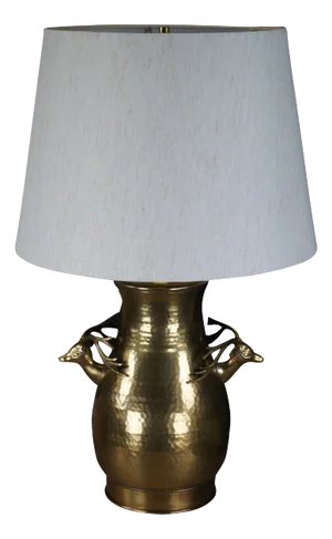Vintage Hammered Brass Deer Stag Head Handled Urn Vase Table Lamp & Shade