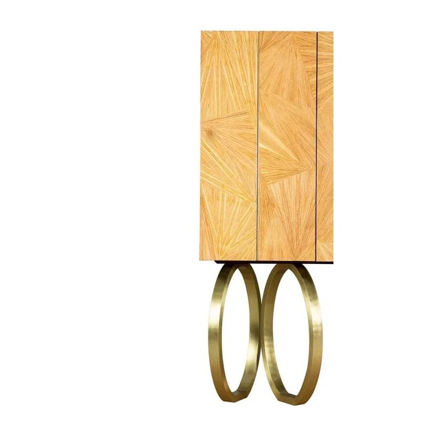 Mirage bar cabinet by memoir essence dimensions: d 50 x w 90 x h 165 cm. Materials: brushed brass, olive veneer patchwork...