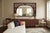 Chinese Reddish Brown Stain Geometric Scenery Carving Wood Frame Wall Mirror For Sale - Image 10 of 12