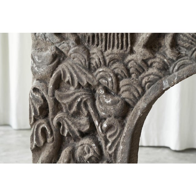 Vintage Bas Relief Fireplace Surround in Hand Carved Stone, 1940s For Sale - Image 10 of 14