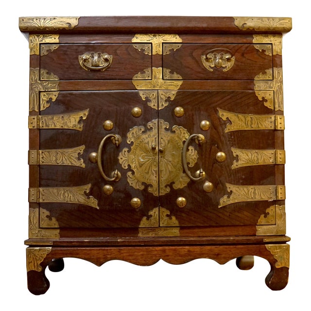 19th Century Antique Korean Elm Wood and Brass Tansu Chest For Sale