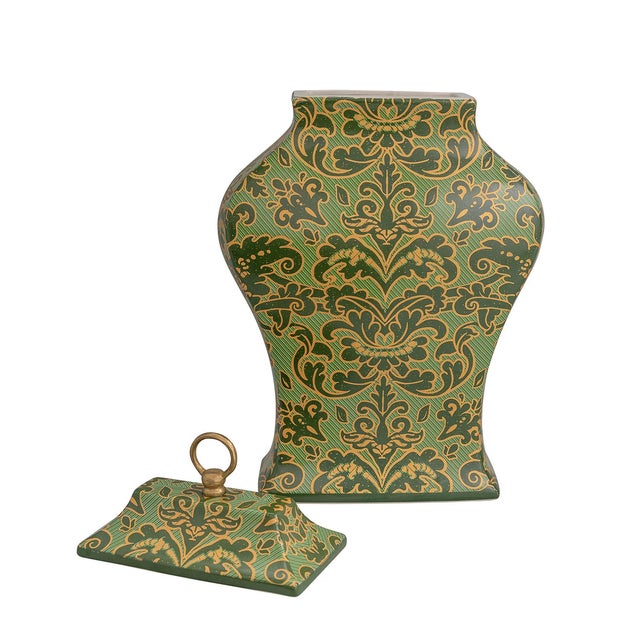 Traditional Williamsburg for Port 68 Richmond Damask Green Jar For Sale - Image 3 of 6
