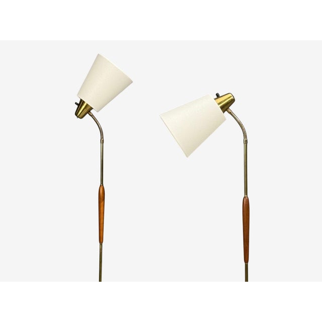 Wood Swedish Modern, Standing Lamps, Teak, Brass, Sweden, 1940s For Sale - Image 7 of 13