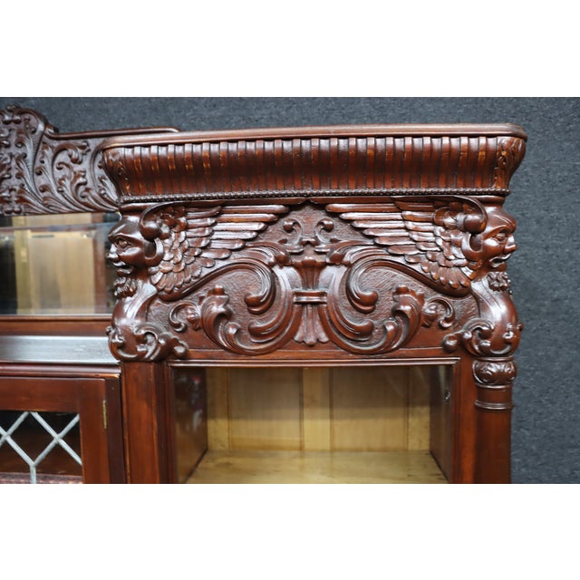Attributed r.j. Horner Mahogany Breakfront Bookcase Secretary With Winged Griffin Carvings For Sale - Image 13 of 18