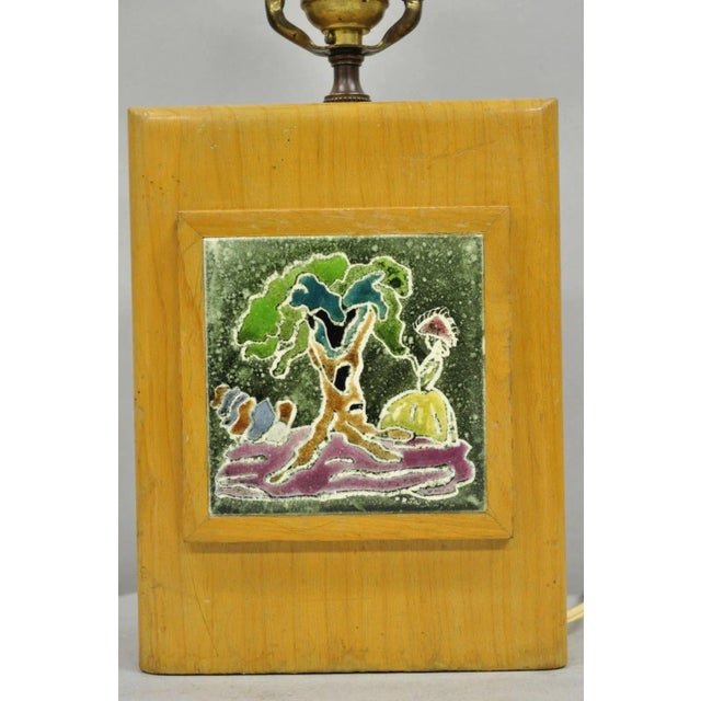 Mid-Century Modern Vintage J. Warner Prins Tile Mid Century Modern Cerused Wood Small Table Lamp For Sale - Image 3 of 12