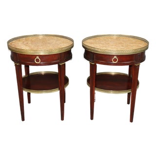 Pair French Louis XVI Style Marble Top & Bronze End Tables by Cassard Et Cie For Sale