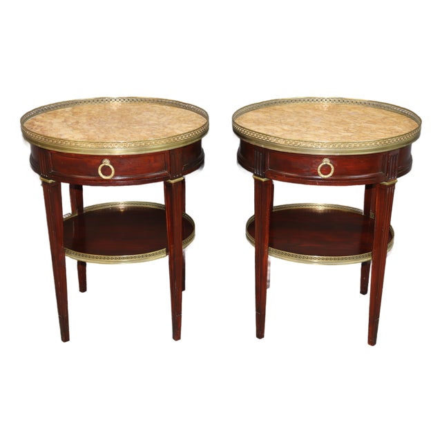 Pair French Louis XVI Style Marble Top & Bronze End Tables by Cassard Et Cie For Sale