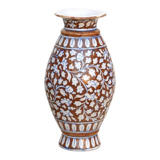 Elegant Rust & Blue Floral Vase For Sale