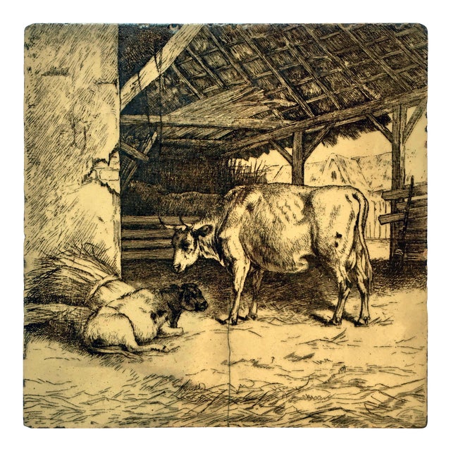 William Wise "Animals on the Farm" Series Minton Sepia-Toned Tile C. 1885 For Sale