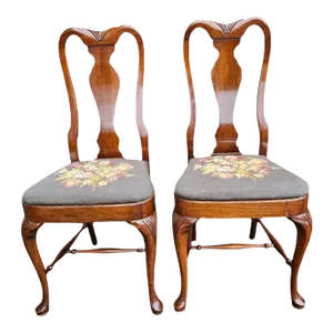 19th Century Grand Ledge Mahogany and Needlepoint Seat Dining Chairs, Pair