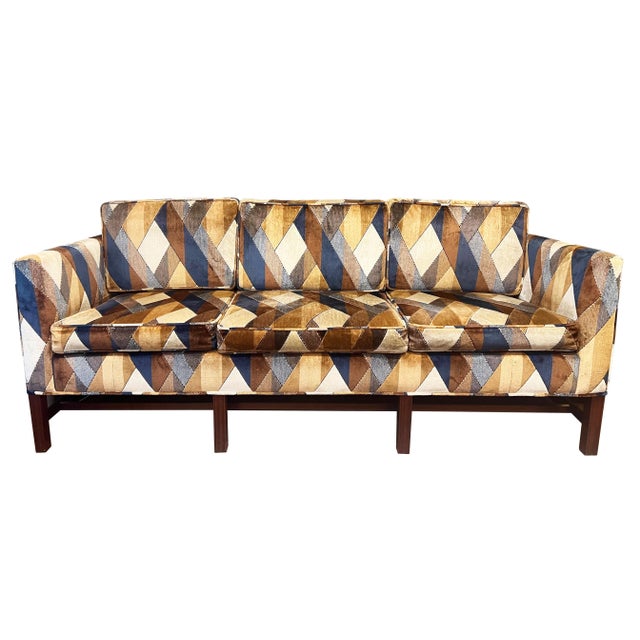 Mid-Century Velvet Geometric Patterned Sofa For Sale - Image 10 of 10