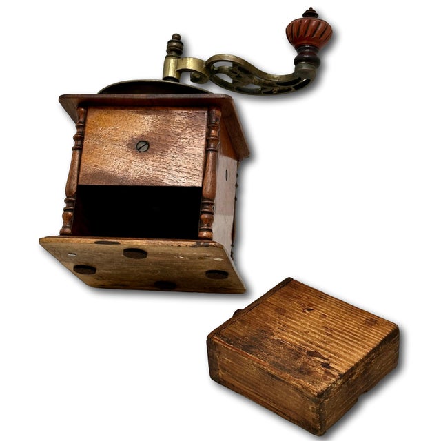 Beautifully & Completely Hand Made Antique Mahogany & Brass Coffee Grinder - Circa Early 19th Century For Sale - Image 15 of 18