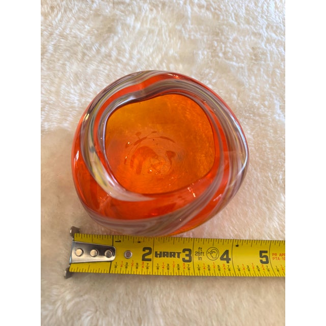 Orange Art Glass Ashtray Hurricane Eye Design Bowl Swirling Ground Pontil MCM For Sale In Raleigh - Image 6 of 8