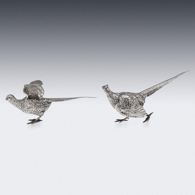 Vintage 20th Century English Silver Ornamental Pheasants, 1972, Set of 2 For Sale - Image 3 of 18