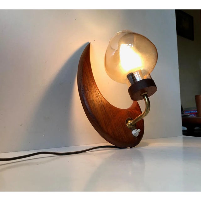 Scandinavian Teak and Smoked Glass Moon Sconce, 1960s For Sale - Image 4 of 7