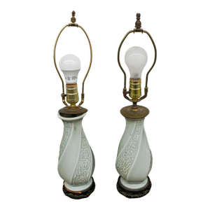 Early 20th Century Pair of Chinese Celadon Glaze Porcelain Vases Mounted as Table Lamps