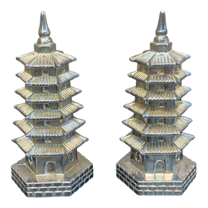 1970s Silver Godinger Chinoiserie Pagoda Salt and Pepper Shakers