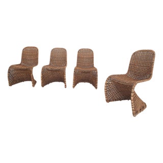 Rattan S-Chairs in the style of Verner Panton, Set of 4 For Sale