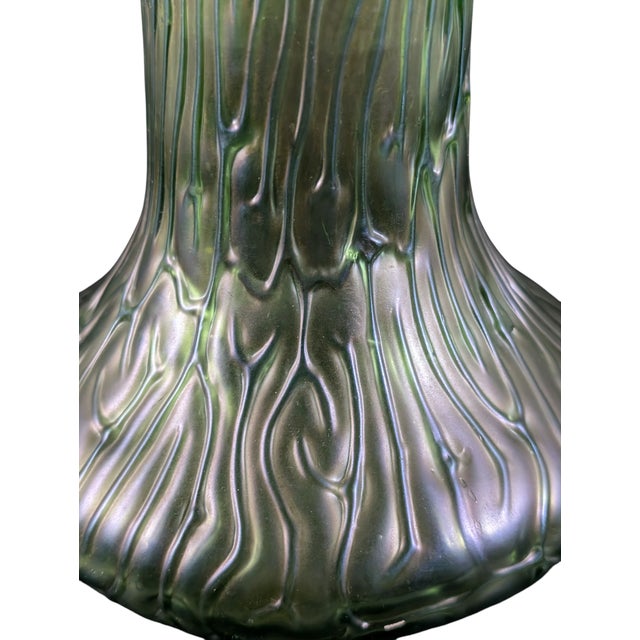 1900 Loetz Green Glass Textured Vase 10" For Sale In New York - Image 6 of 6