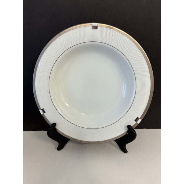 1990s Mikasa Imperial Platinum Fine China Soup Bowls, Set of 6 – Minimalist Platinum Banded Dinnerware For Sale - Image 5 of 8
