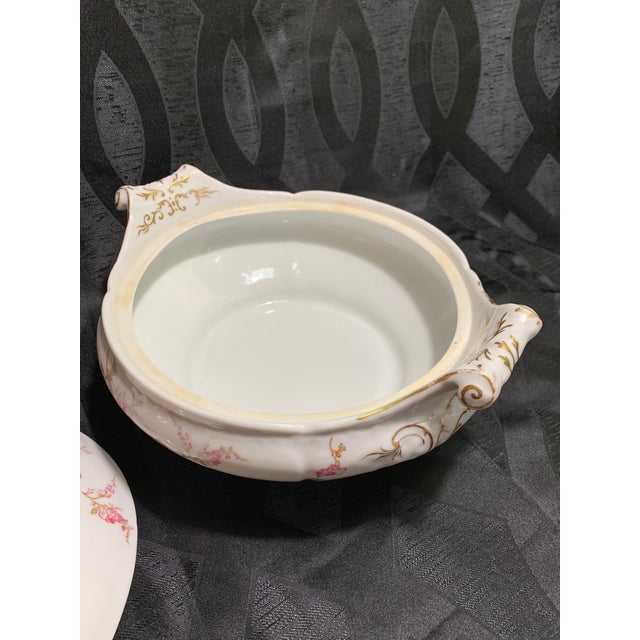 Antique French Limoges Pink and Lavender Flowers Round Serving Dish With Lid by Elite Works For Sale - Image 10 of 13