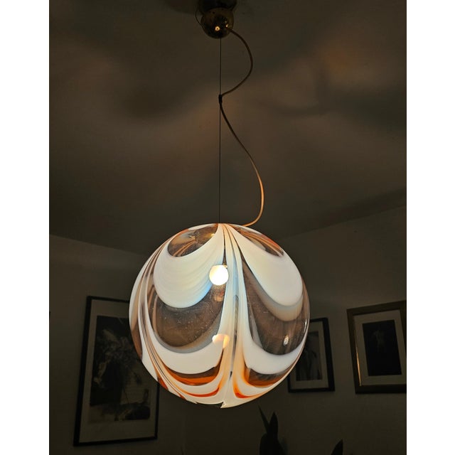 White Large Spheric Murano Glass Pendant, 1960s For Sale - Image 8 of 10