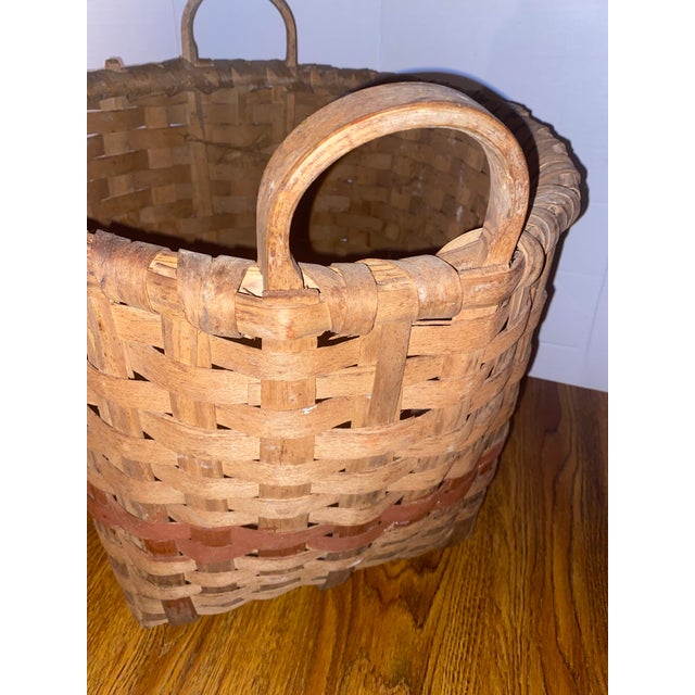 Wood Antique American Hand-Woven Splint Wood Gathering Basket For Sale - Image 7 of 10