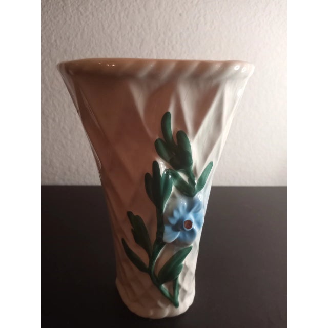 Vintage Italian Style Ceramic Basket Weave With Floral Wall Pocket For Sale - Image 4 of 7