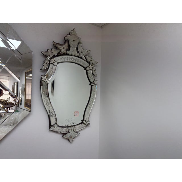 Art Deco Vintage Venetian Beveled and Etched Mirror For Sale - Image 3 of 13