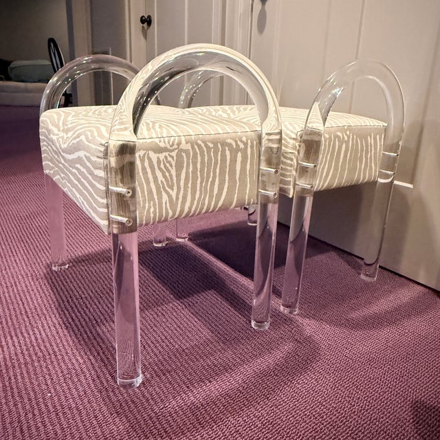 Contemporary Pair Gibbs Acrylic Benches For Sale - Image 3 of 8